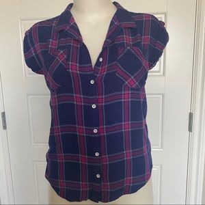 blue & pink button down top